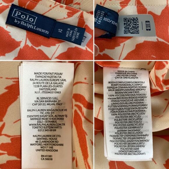 Polo Ralph Lauren Print Crinkled Georgette Wrap Dress Orange Size 12 - Picture 10 of 12